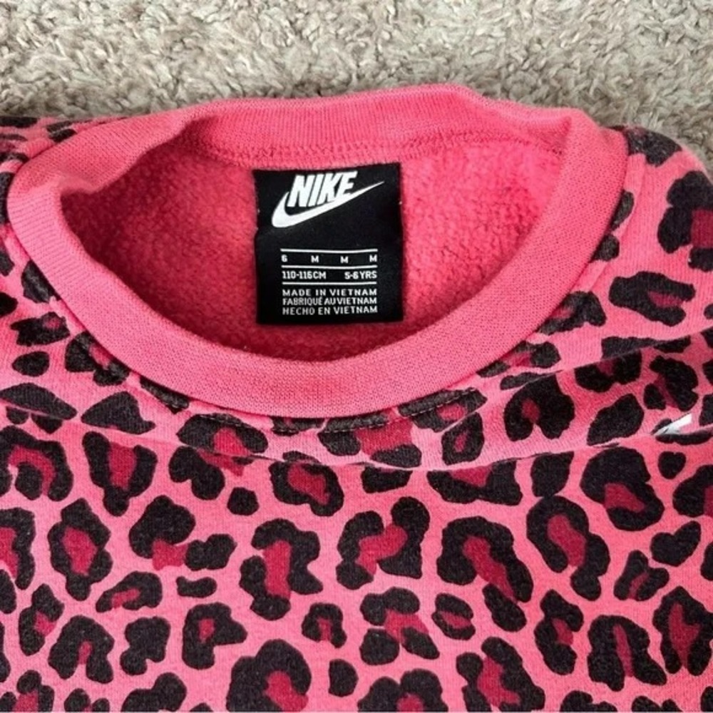 Nike I Kids Girls Pink‎ Black Leopard Print Crewneck Sweatshirt I Size M (6/8) - Picture 7 of 8